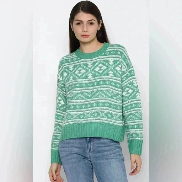 American Eagle Fairisle Snowdrift Sweater Green Size Medium NWT - Picture 1 of 4